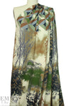 Italian viscose satin finish 'Arbor Day' panel woven