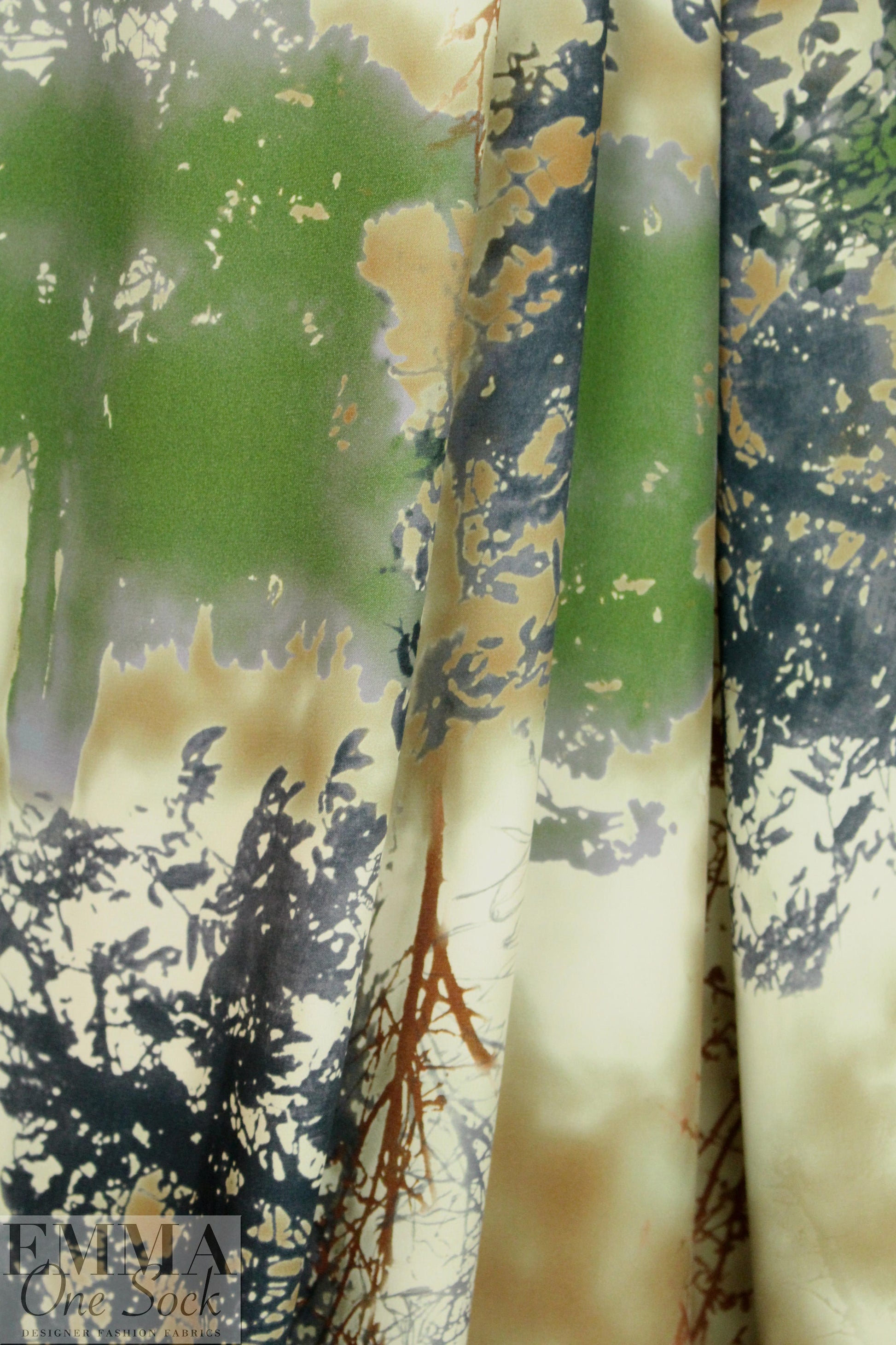 Italian viscose satin finish 'Arbor Day' panel woven