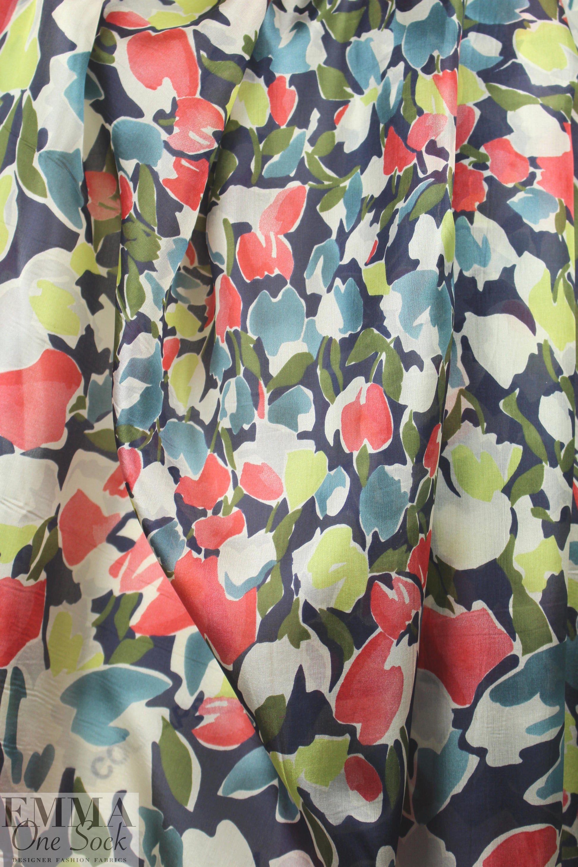Italian painterly tulips silk satin face chiffon