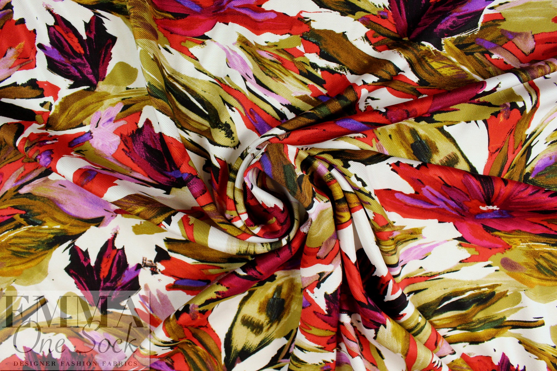 abstracted flowers viscose satin twill woven 1.5 yd