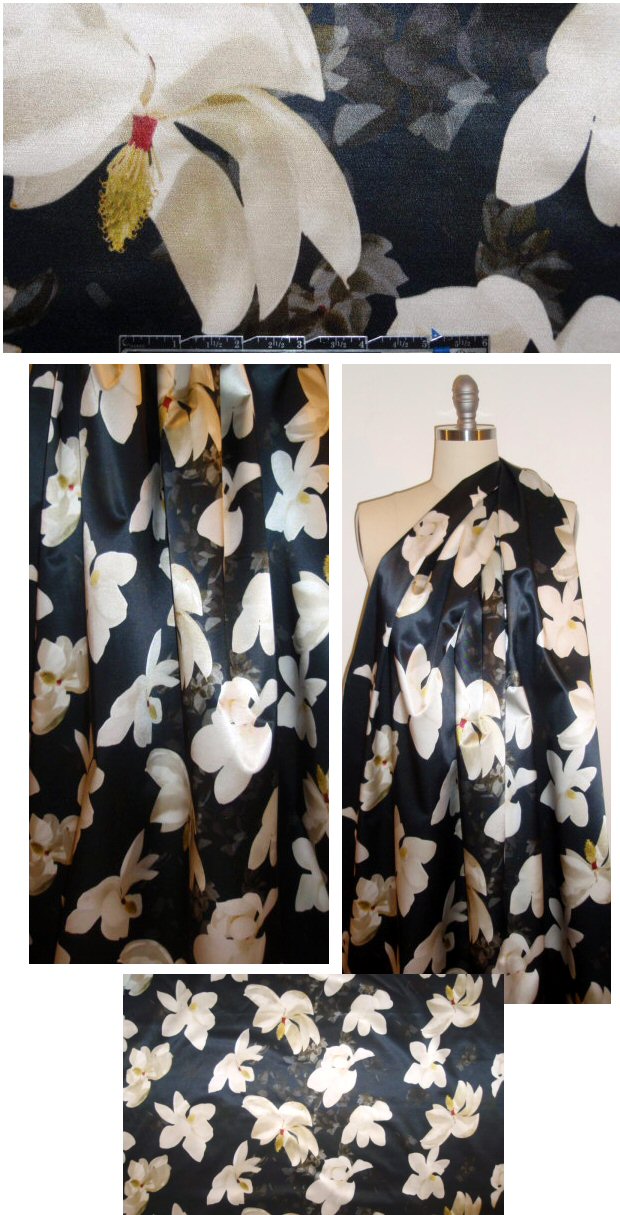 Katharine K!dd viscose/silk stretch satin twill - floral 1.625 yd