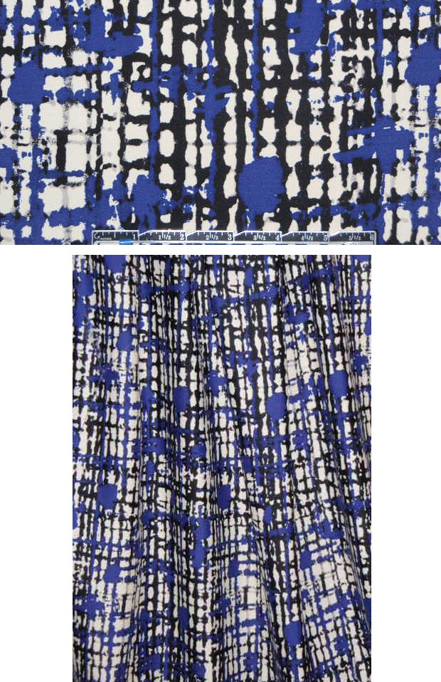 NY designer crepe back satin - blue/black/ivory