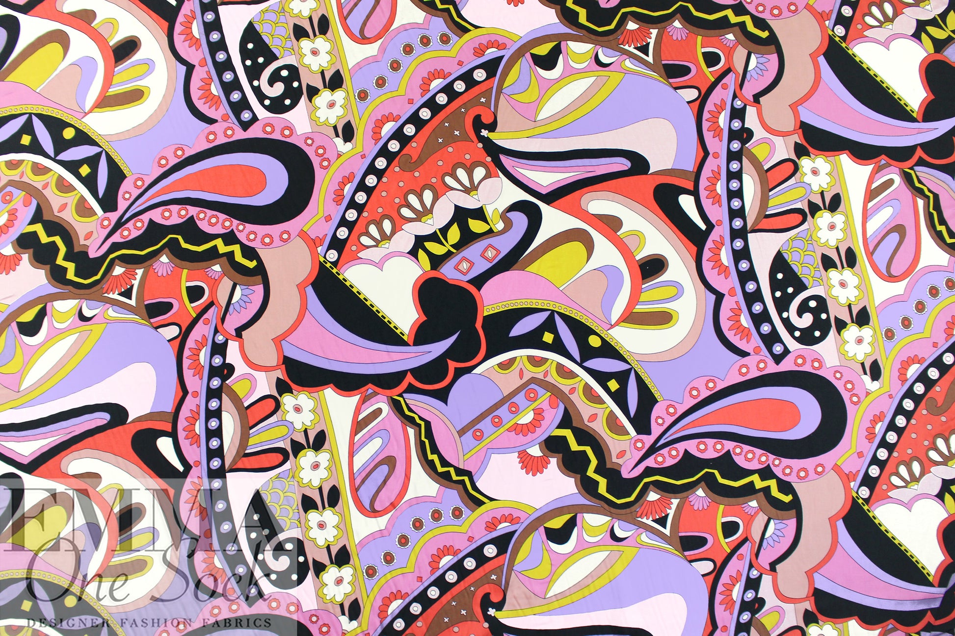Italian Pucci-esque 'paisley theater' satin viscose woven 1.125 yds