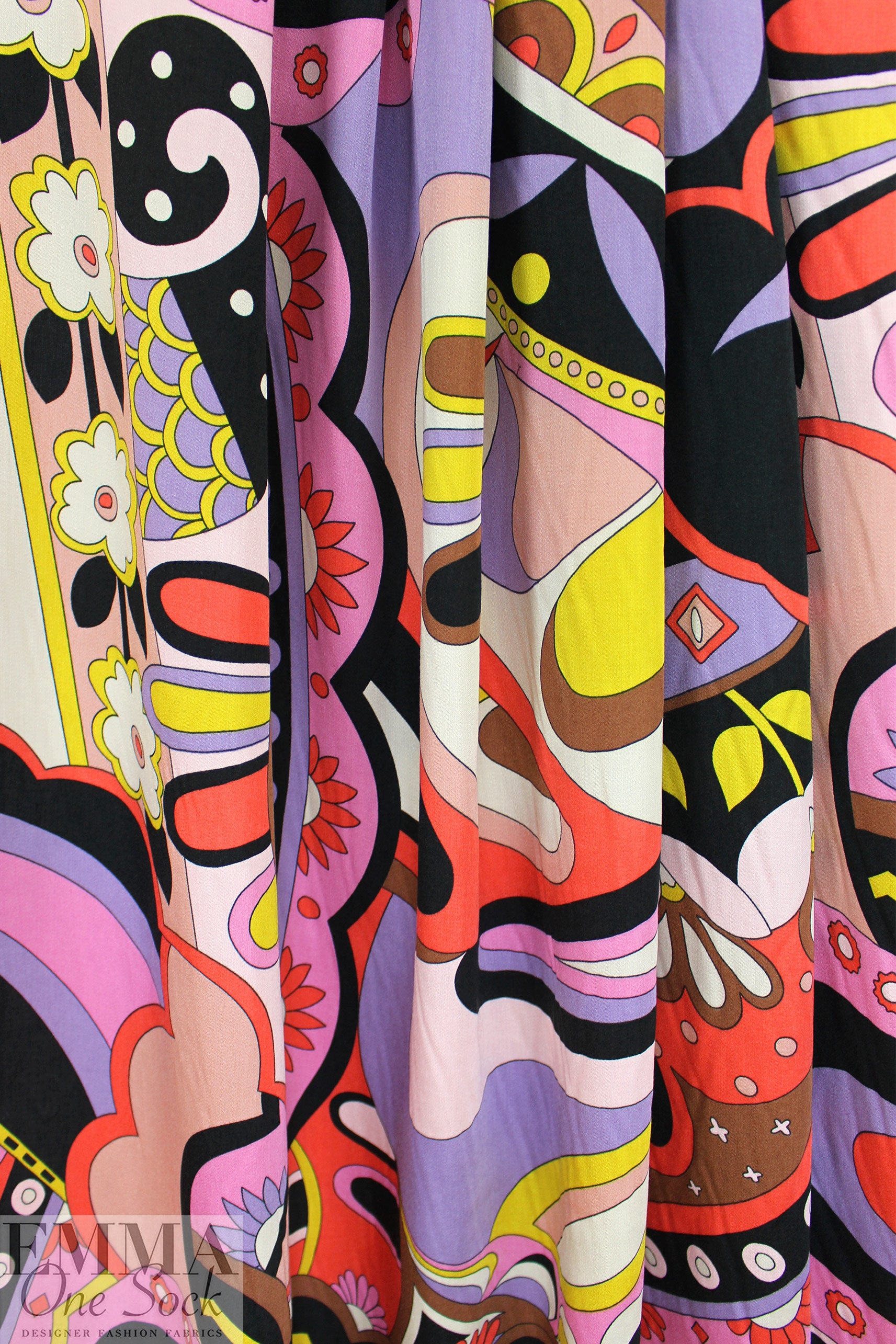 Italian Pucci-esque 'paisley theater' satin viscose woven 1.125 yds