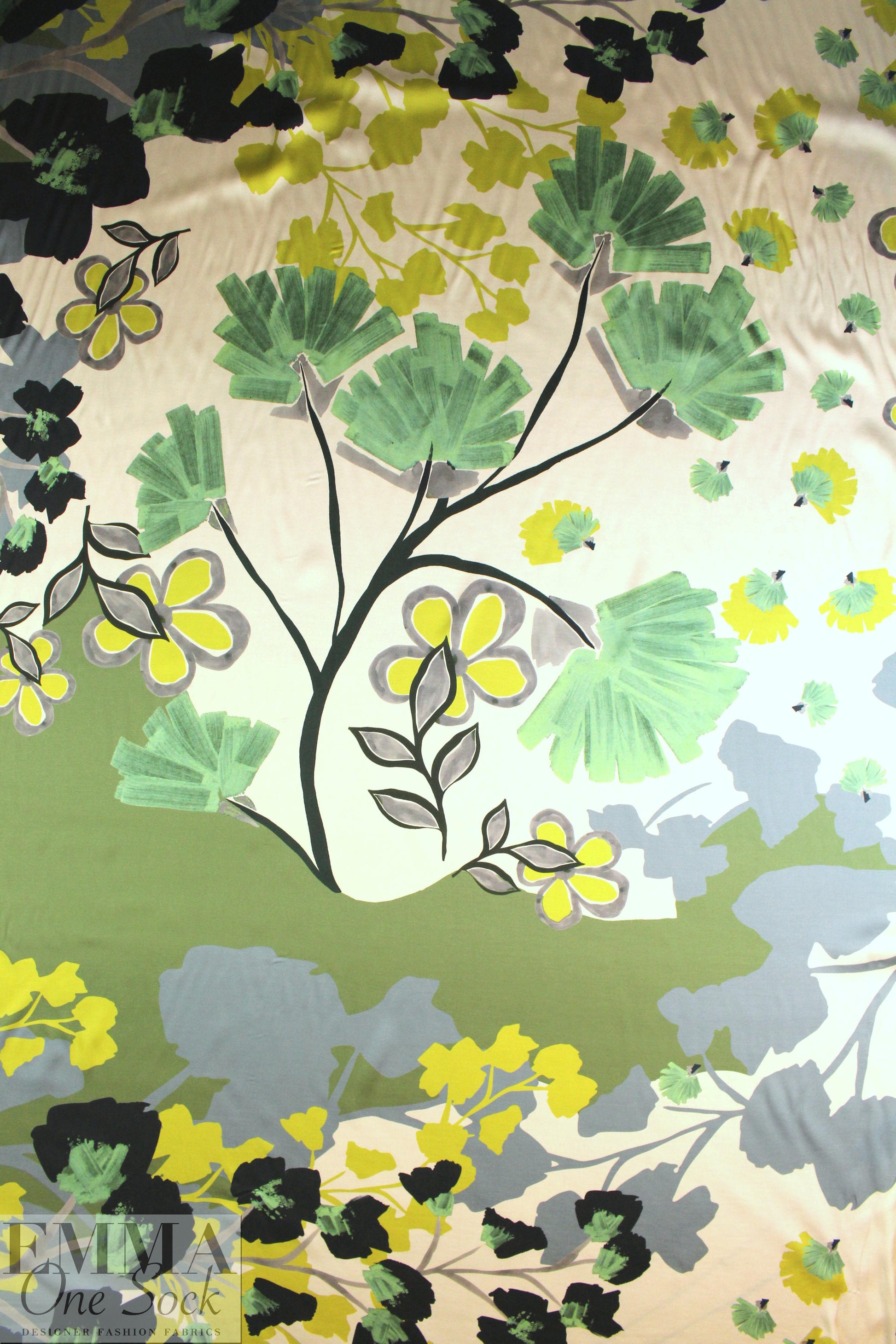 Italian 'springtime fantasy' satin finish viscose woven