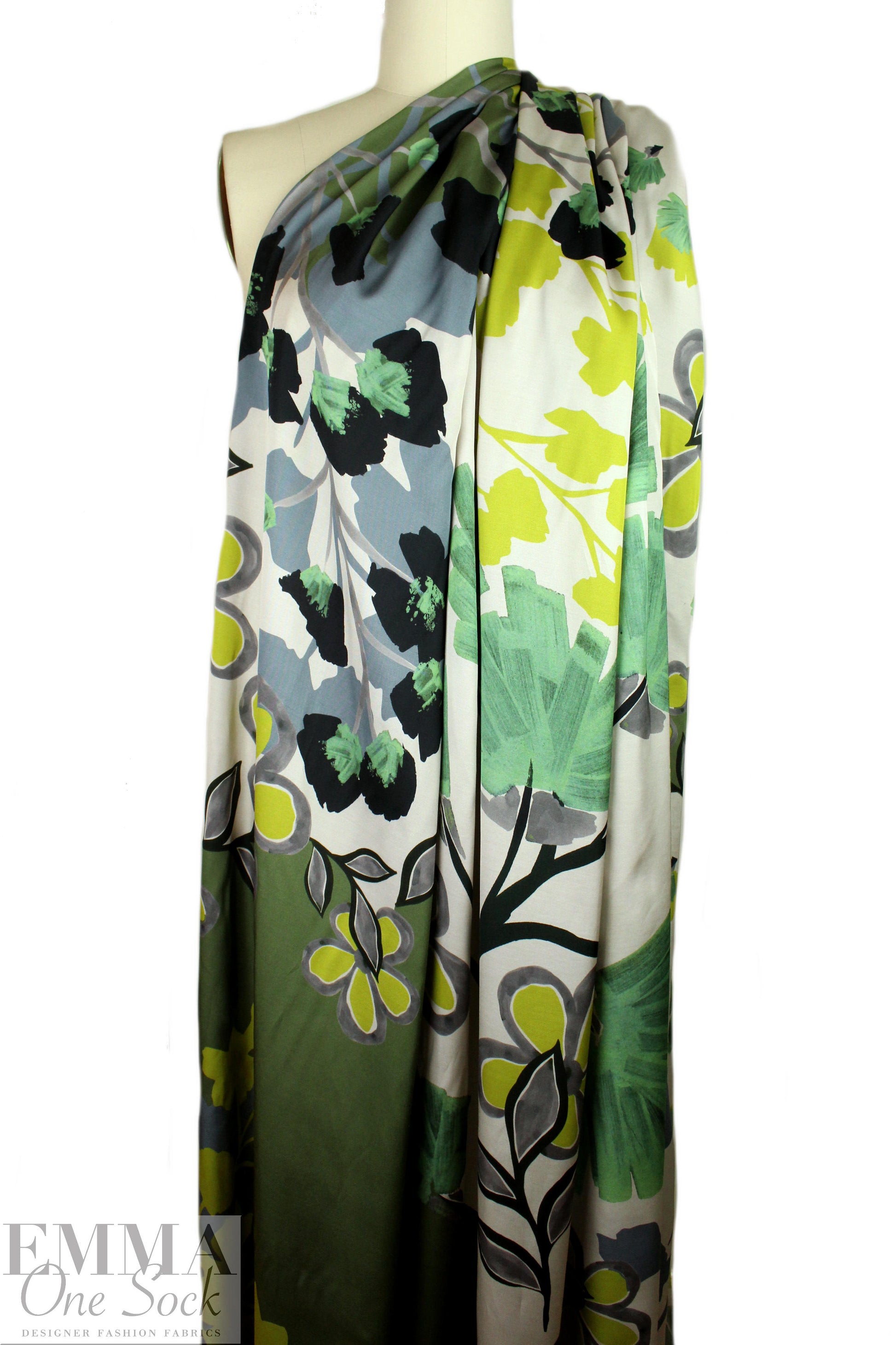 Italian 'springtime fantasy' satin finish viscose woven