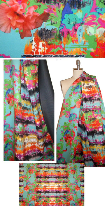 NY designer rorschach floral border Italian scuba knit