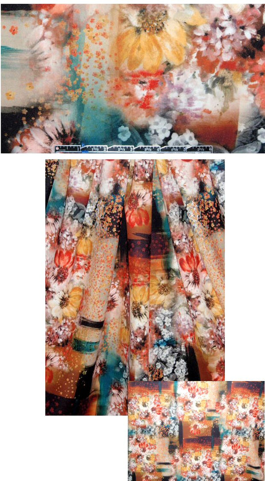 French spice/teal floral montage 'scuba' knit