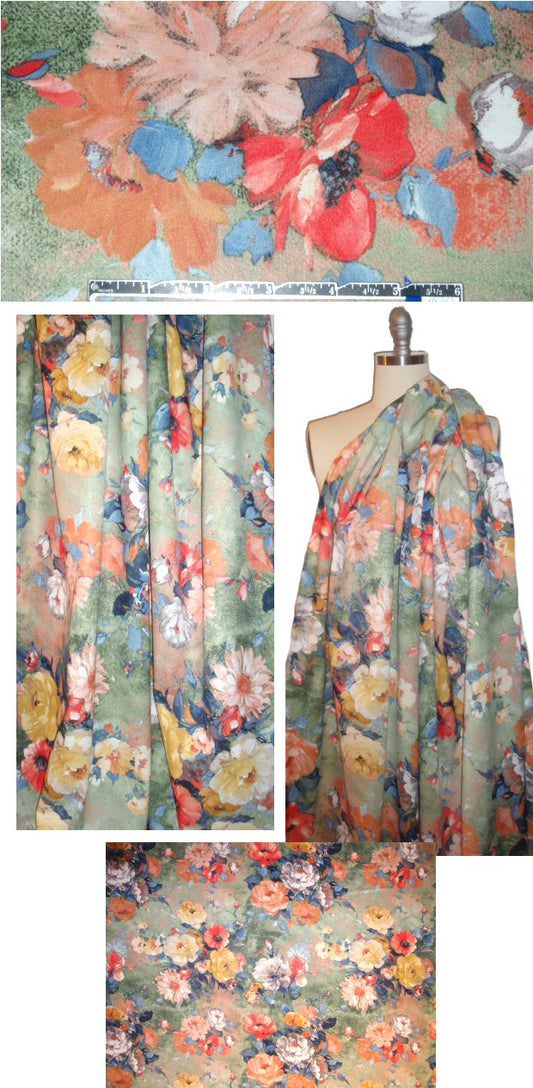 'flowers in bloom' digital print scuba knit - sage