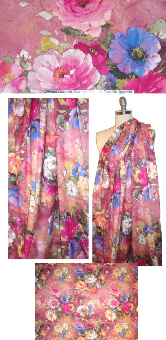 'flowers in bloom' digital print scuba knit - vintage pink