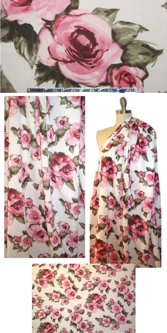 'flower cascade' digital print scuba knit - pink/white