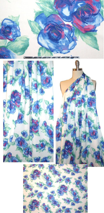 'flower cascade' digital print scuba knit - blue/white 1.625 yd