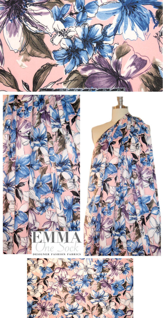 soft pink/denim floral print 'scuba' knit
