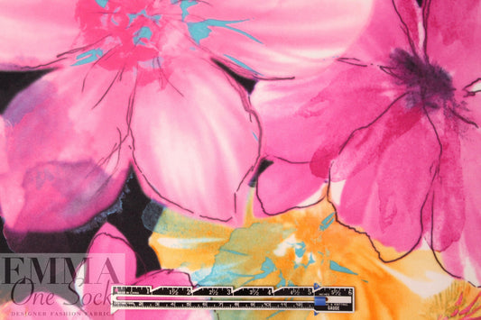 pink/orange pen-and-ink floral scuba knit