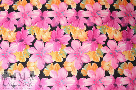 pink/orange pen-and-ink floral scuba knit