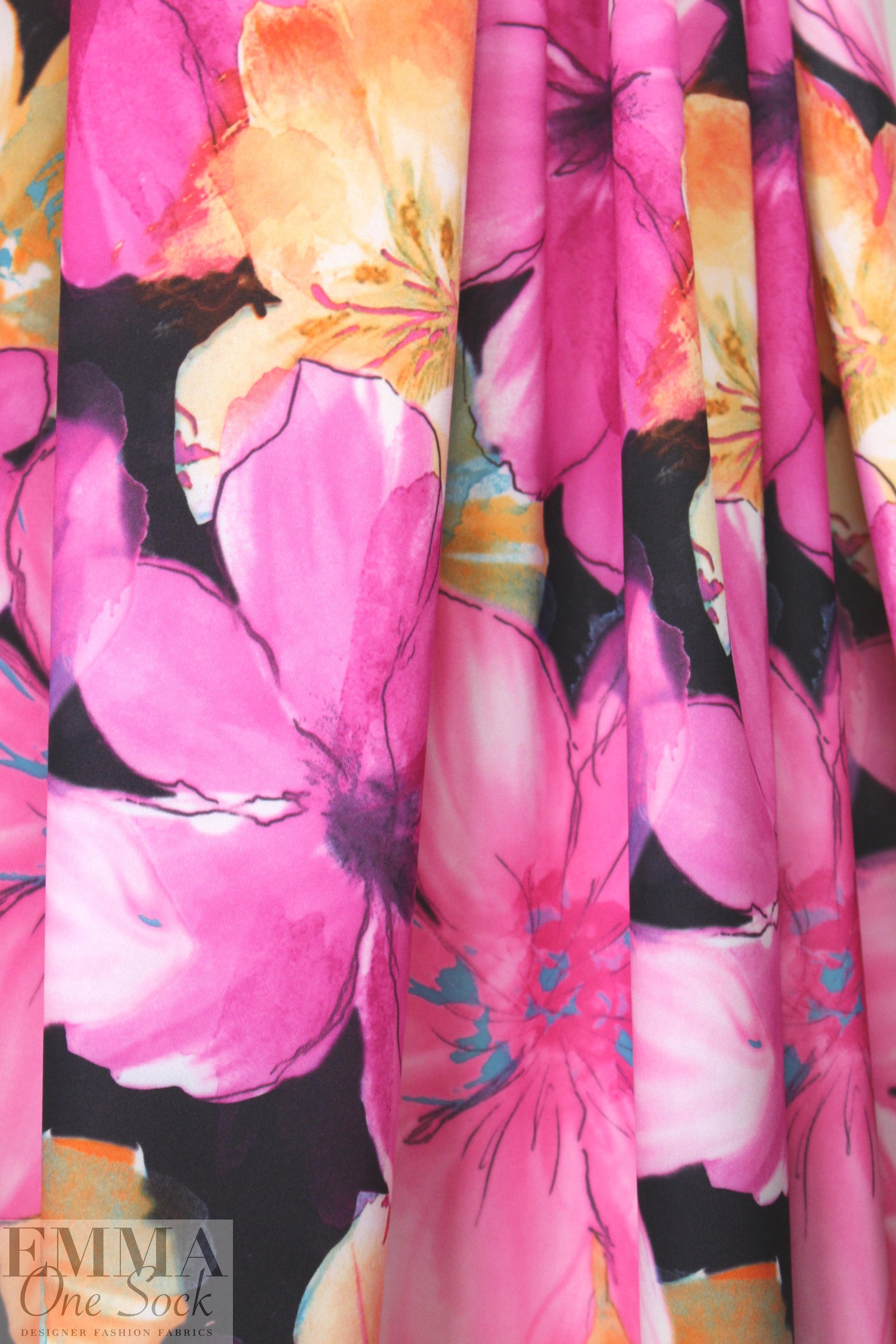 pink/orange pen-and-ink floral scuba knit .75 yds