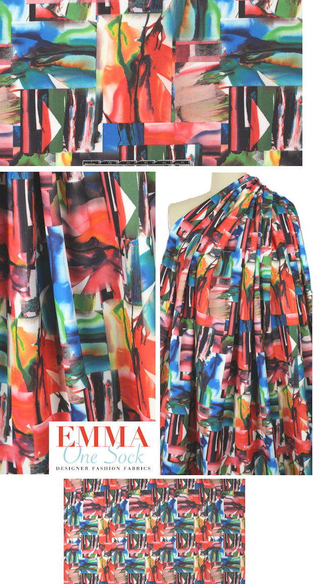 'painterly patches' graphic print 'scuba' knit 2 yd