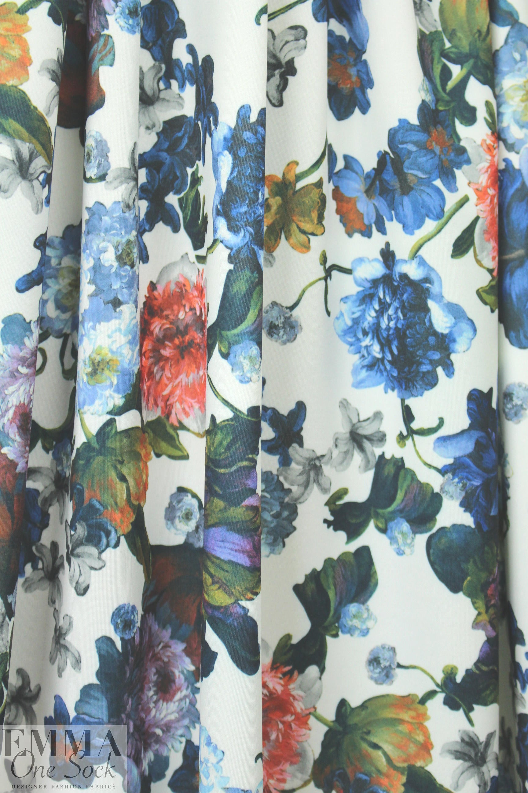 painterly peonies floral scuba knit 1 yard
