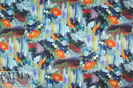 painterly flower clusters scuba knit
