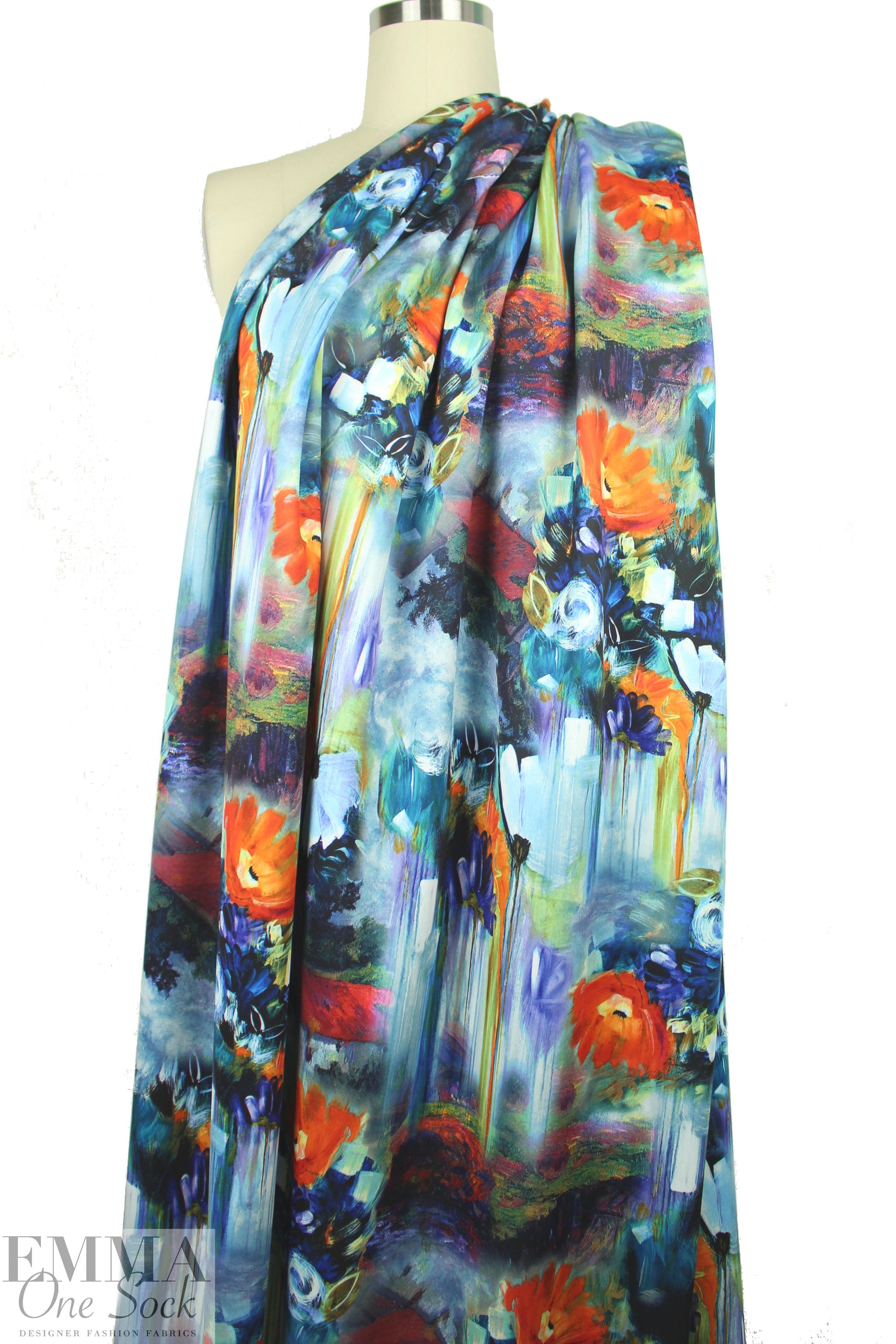 painterly flower clusters scuba knit