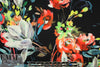 painterly flower dream on black scuba knit 1.875 yd