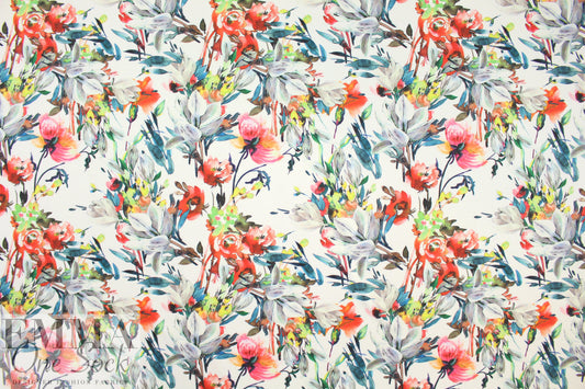 painterly flower dream on white scuba knit
