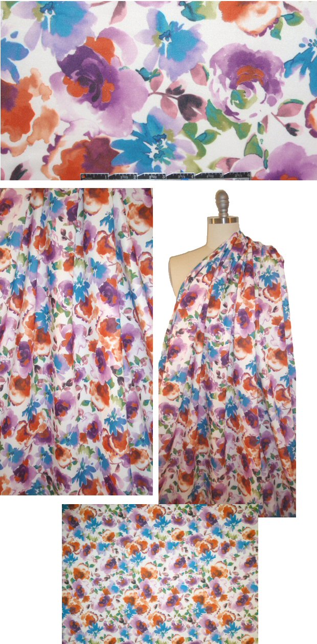 terracotta/violet floral print 'scuba' knit 1 yard