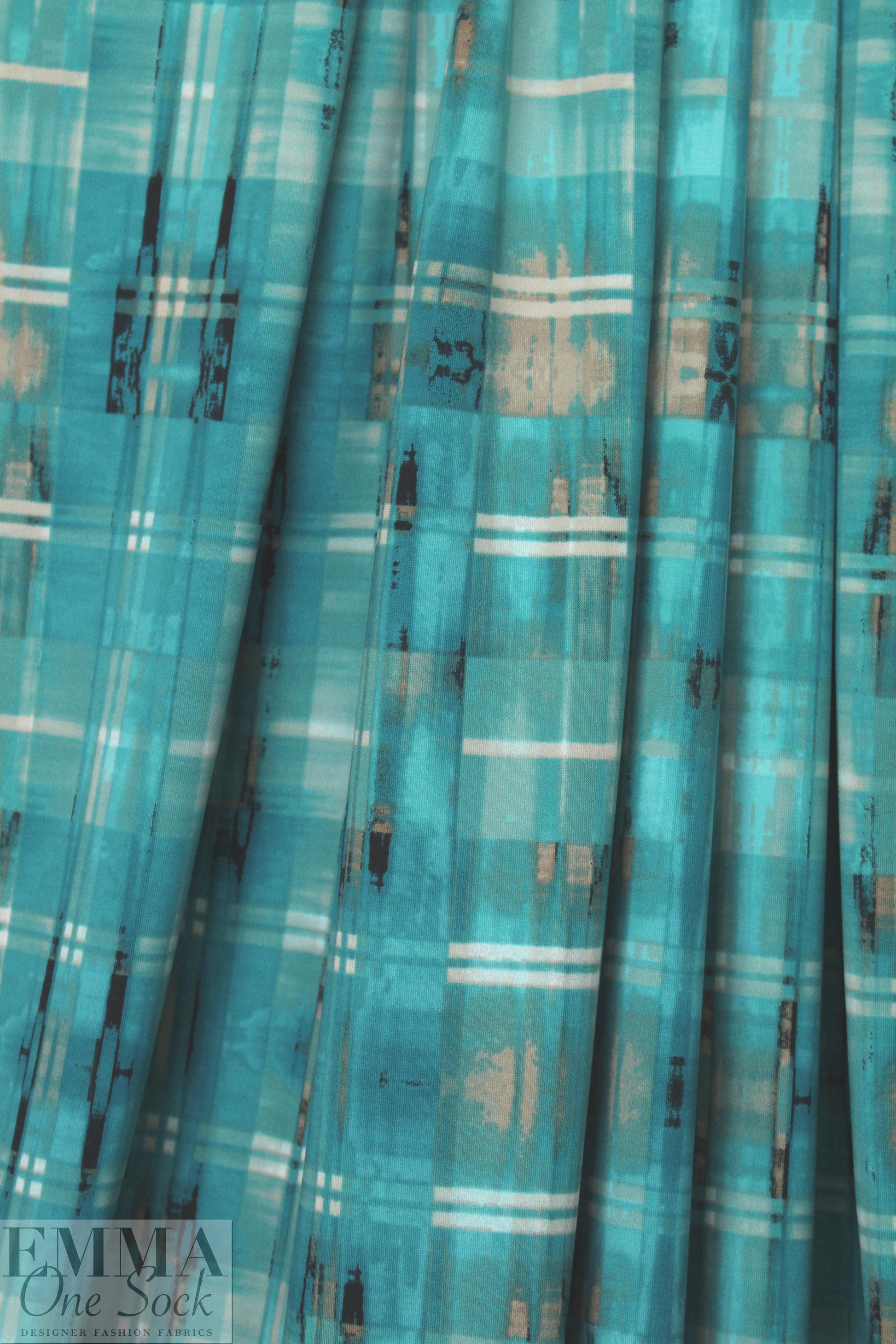edgy techno grid 'scuba' knit  - teal/khaki .875 yds