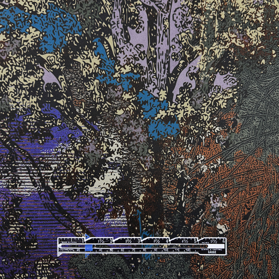 Italian deadstock 'techno forest' scuba knit 1 yds