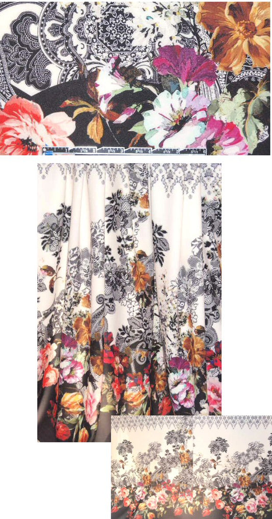French roccoco floral panel scuba knit