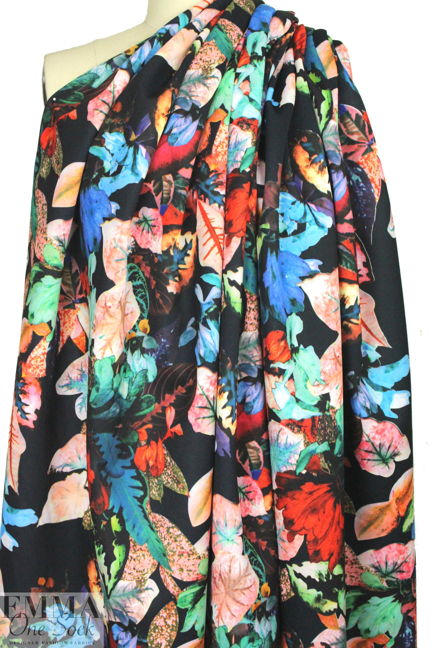 Italian scuba knit - bold floral on black  1.33 yards