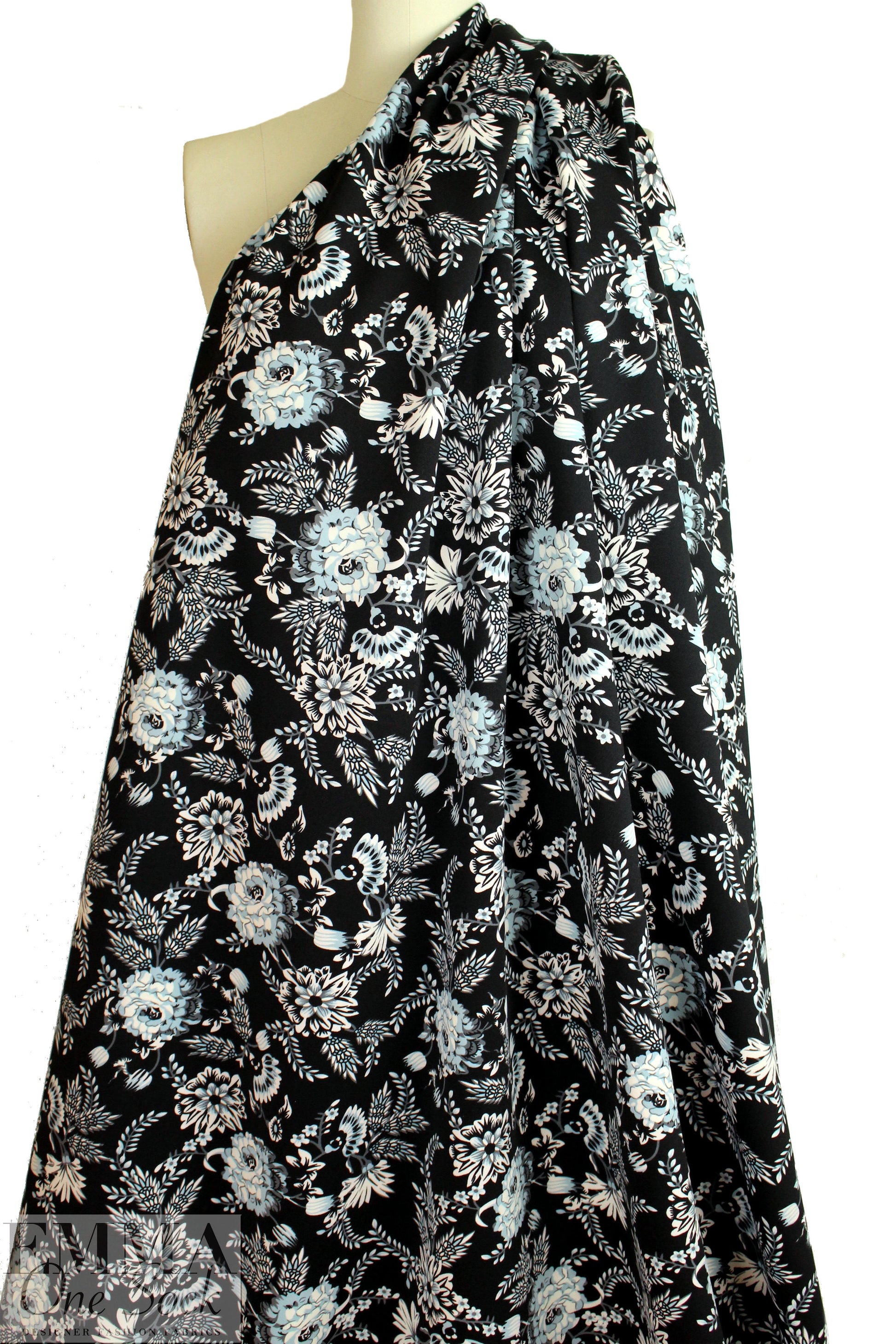 NY designer 'aqua-deco-flora' scuba knit 1.625 yds