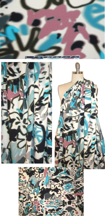 Mi11y 'graffiti flowers' printed poly crepe 'hybrid' 1.33 yd
