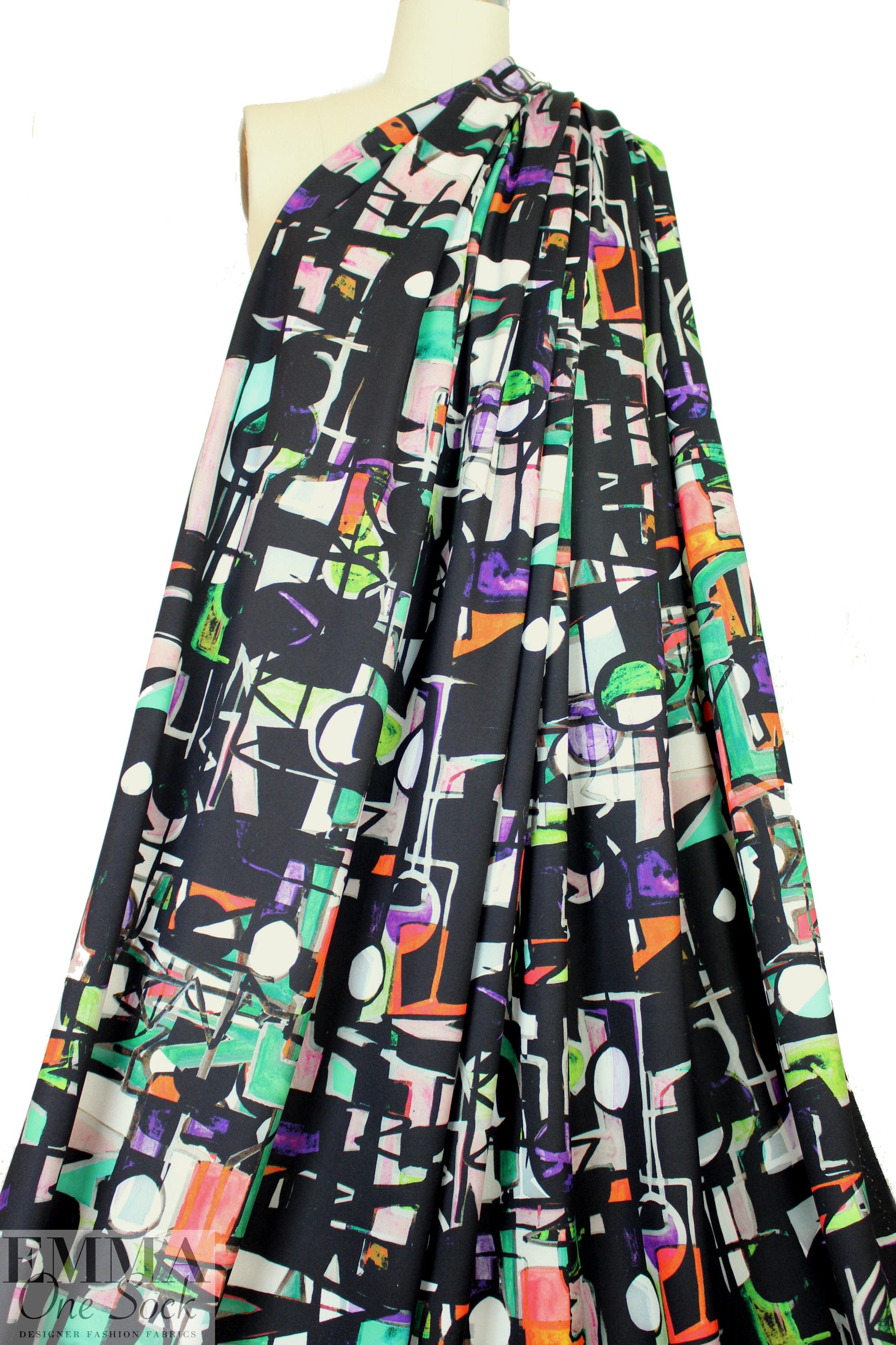 Mi11y 'cubist doodles' print scuba knit 1.75 yd