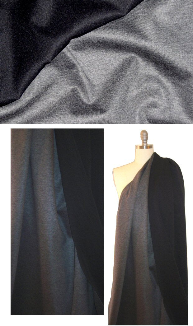 Italian poly/rayon reversible scuba - black/gray