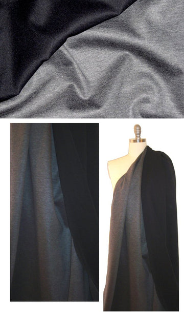 Italian poly/rayon reversible scuba - black/gray 1.625 yd
