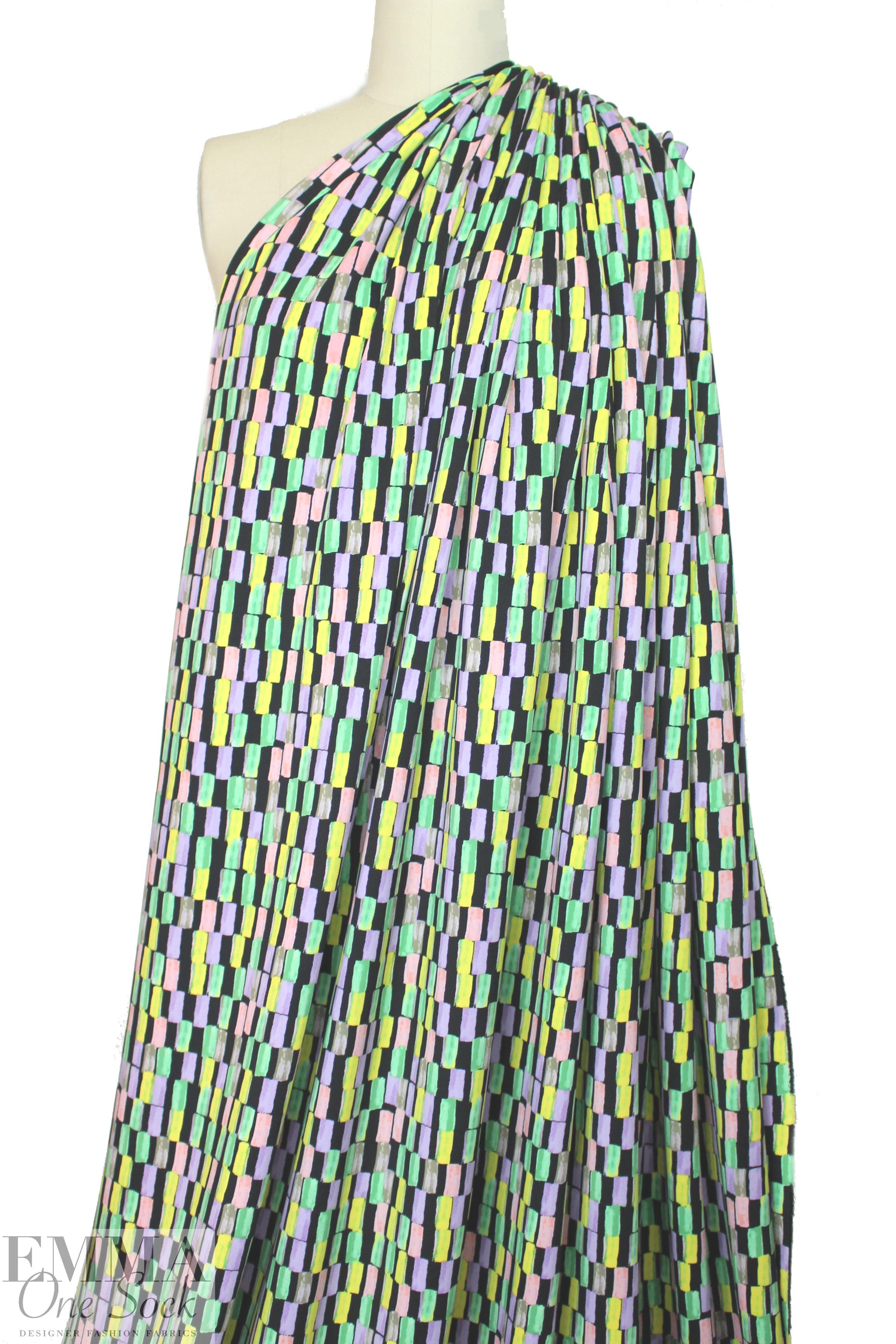 Tah@ri 'pastels on black' graphic print 'scuba' knit 1.875 yd