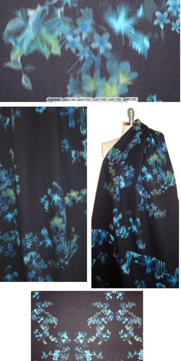 NY designer flowery blues panel scuba knit