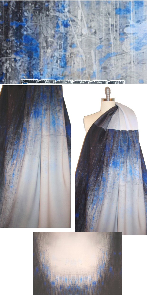 NY designer blue/gray abstract panel scuba knit