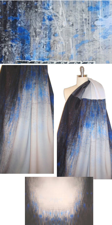 NY designer blue/gray abstract panel scuba knit