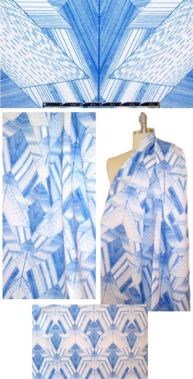 NY designer blue white linear prism scuba knit 1.875 yds