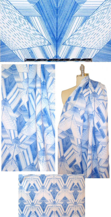 NY designer blue white linear prism scuba knit 2 yd