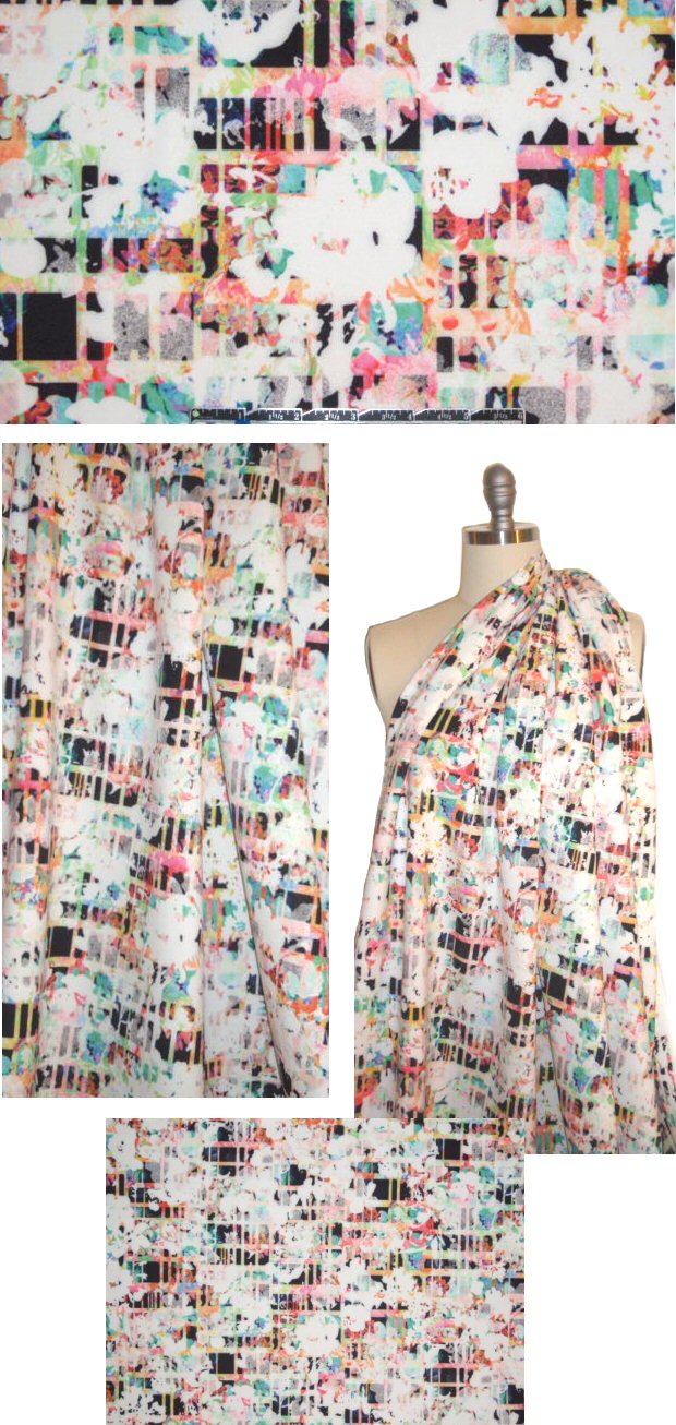 NY designer colorful flower grid 'scuba' knit