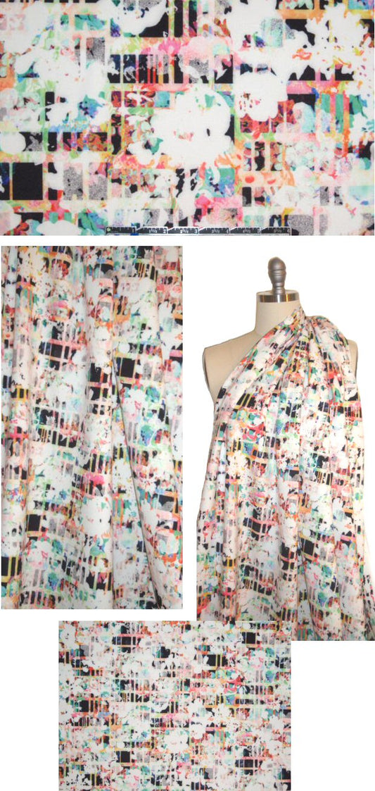 NY designer colorful flower grid 'scuba' knit