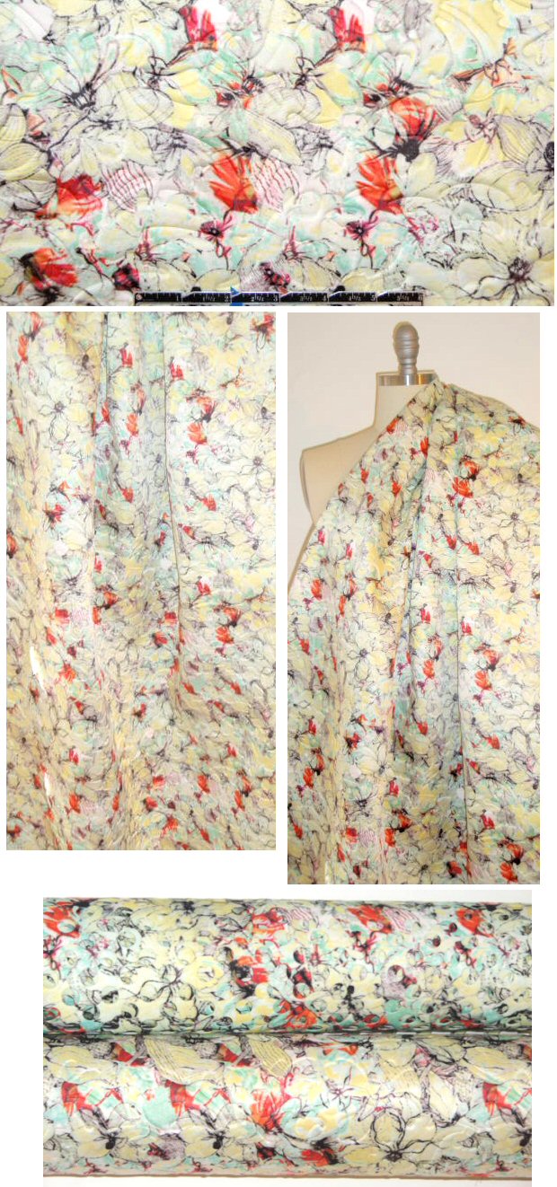NY designer embossed sunny floral scuba knit