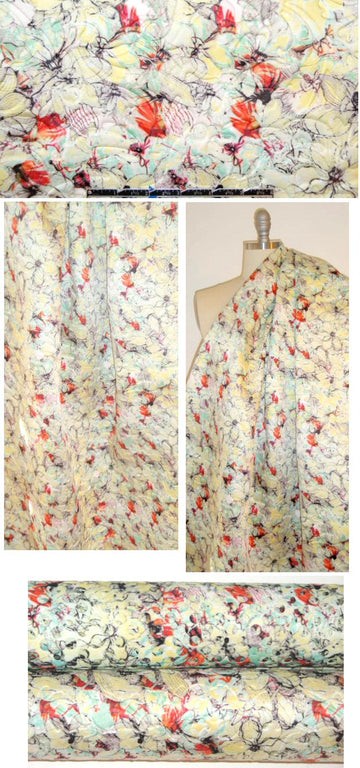 NY designer embossed sunny floral scuba knit 1.5 yds
