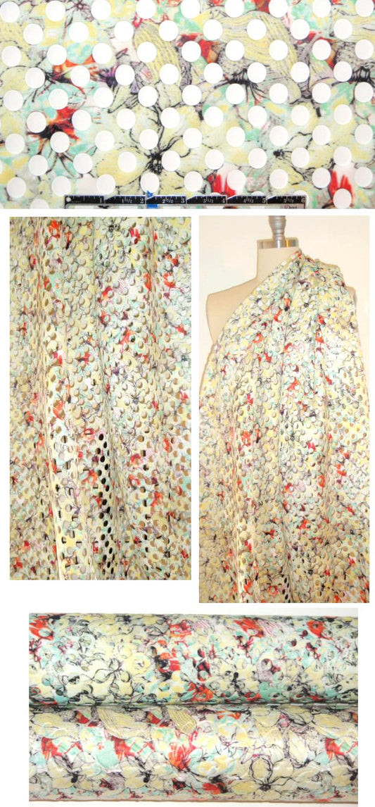 NY designer laser cut sunny floral scuba knit
