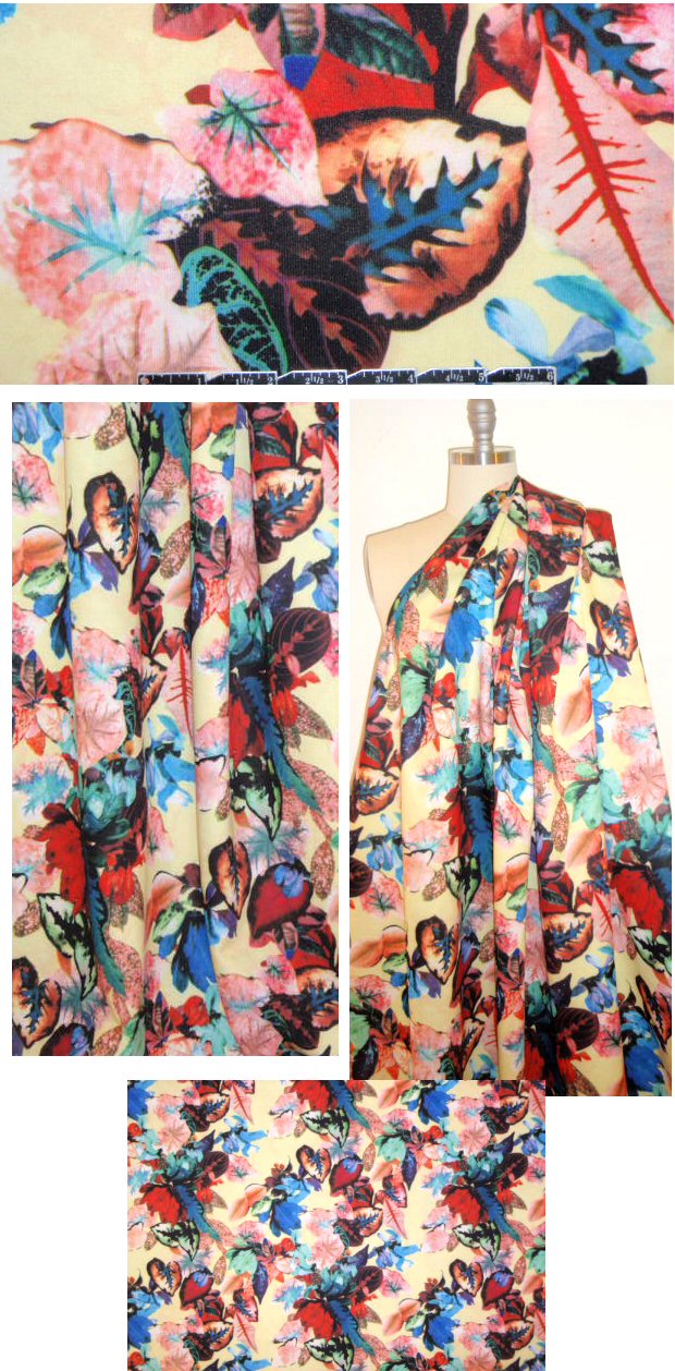 NY designer stylized leaves Italian scuba knit