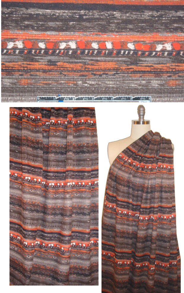 NY designer hot orange and mocha stripey 'scuba' knit 1.5 yd