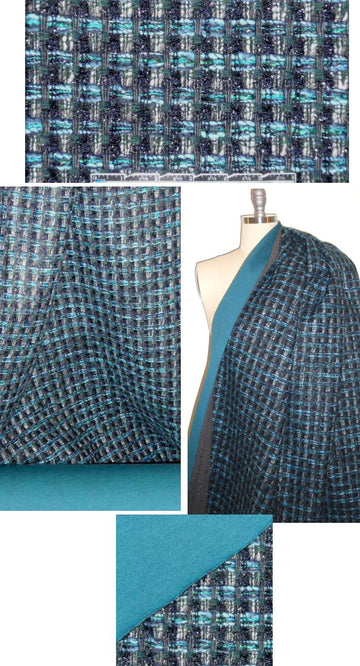 Italian *new* SCUBA backed coating - turq/black 2.75 yd